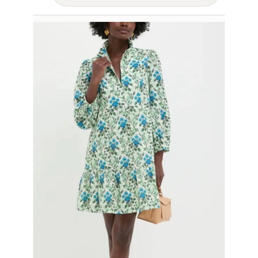 Tuckernuck Cerulean Vine Palmerston Dress Linen Cotton Floral Mini Blue Green L